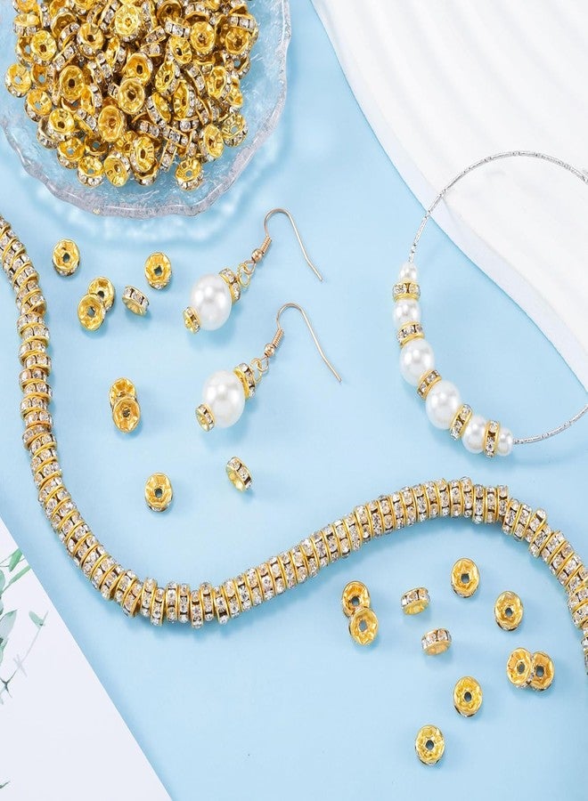 Dhruv Crafts Rondelle Spacer Beads, Gold Plated White Crystal Rhinestone Spacer Beads for Jewelry Making | 200Pcs 8MM - Image 4